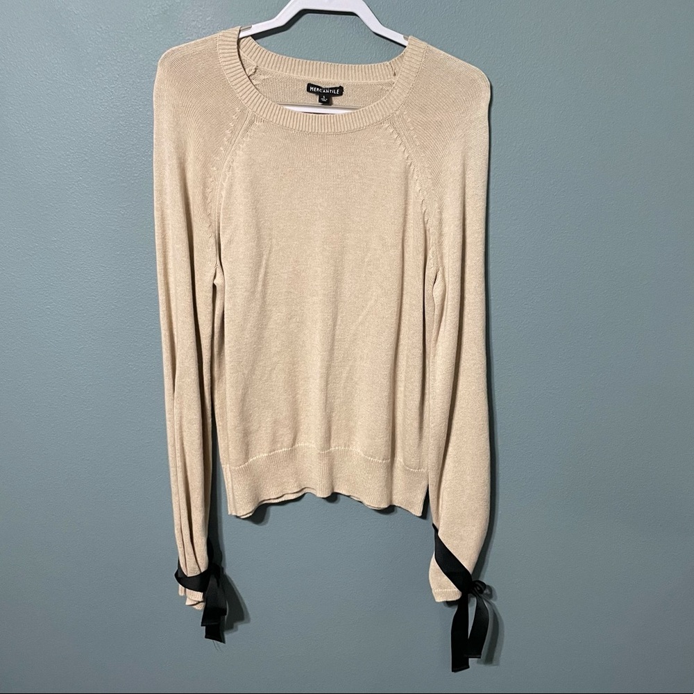 J. Crew Mercantile Cream Tie Long Sleeve Sweater